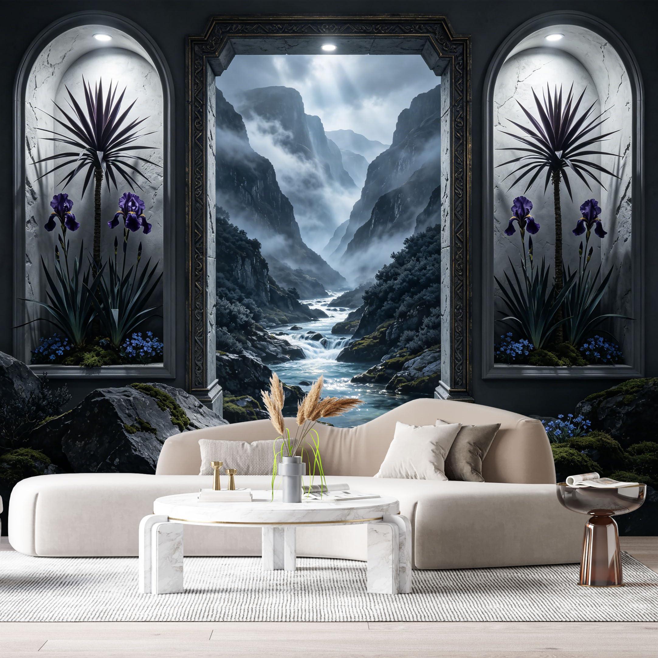 Custom Size Wall Murals Mountain Lake Botanical 3D Trompe L'Oeil Archway Flowers SelfAdhesive Wall Fabric Removable Large Wallpaper for Photo Living Room