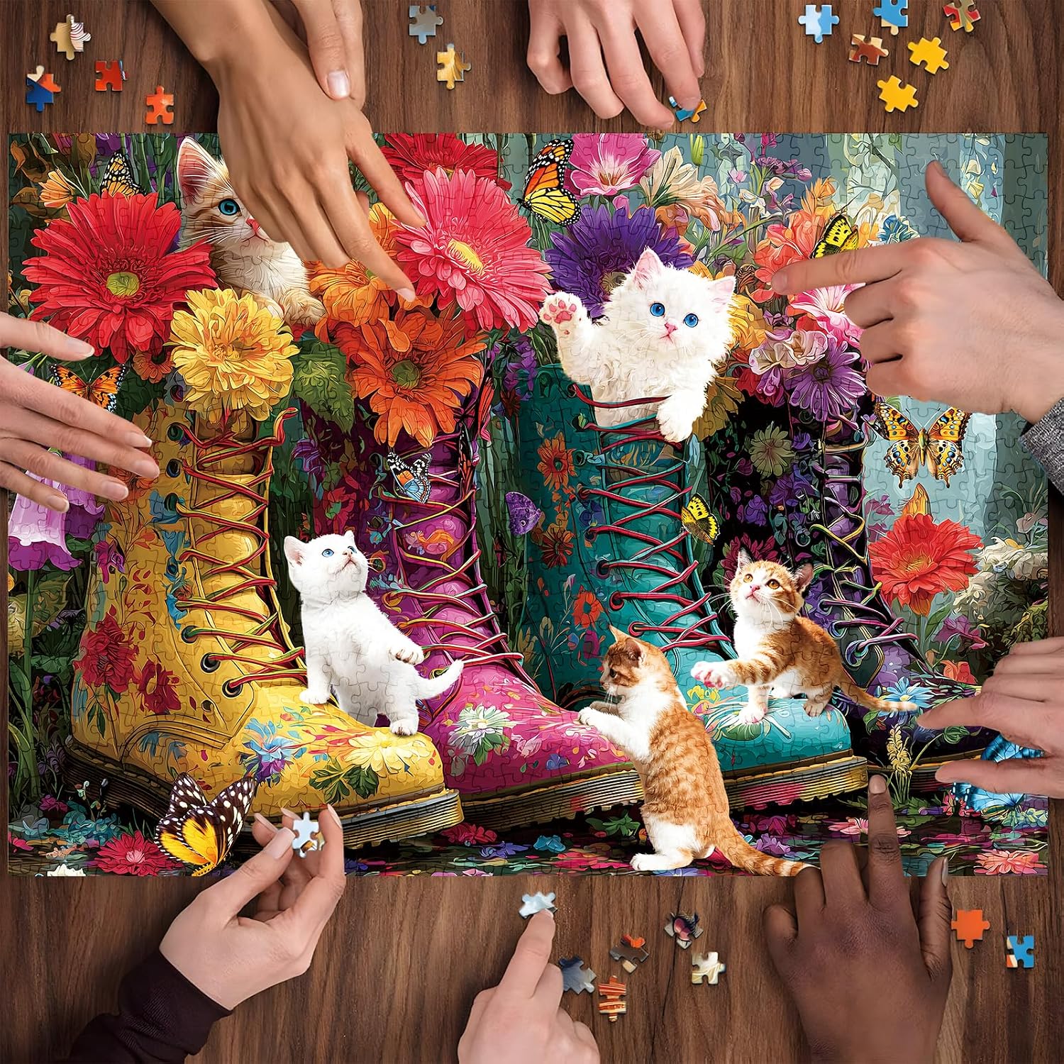 500 Pieces Puzzle for Adults, Puzzles for Adults 500 Pieces, Retro Martin Boots Cats Flowers Jigsaw Puzzle, Challenging Puzzle Perfect for Game Nights, 20.5 X 15 in image 5