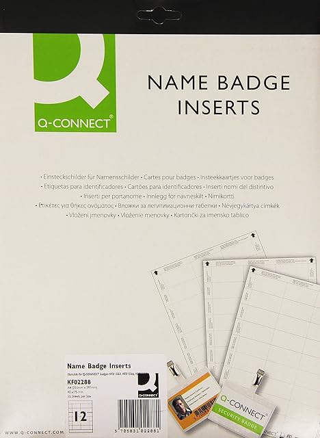 Q-Connect 40 x 75 mm Name Badge Inserts 12 Per Sheet KF02288 - Pack of 25