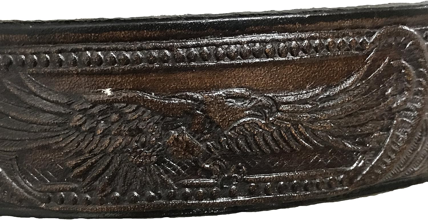 United States of America Buckle and American Eagle Design Handmade Mens Leather Belt 1.5" Wide Cocoa