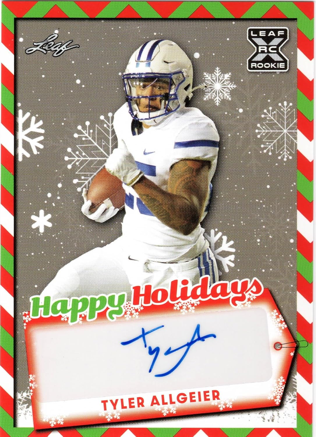 Tyler Allgeier Autographed Happy Holidays Leaf X Rookie Card Collectible Football Card- 2022 Leaf Football Card #HH-TA1 (Falacons)