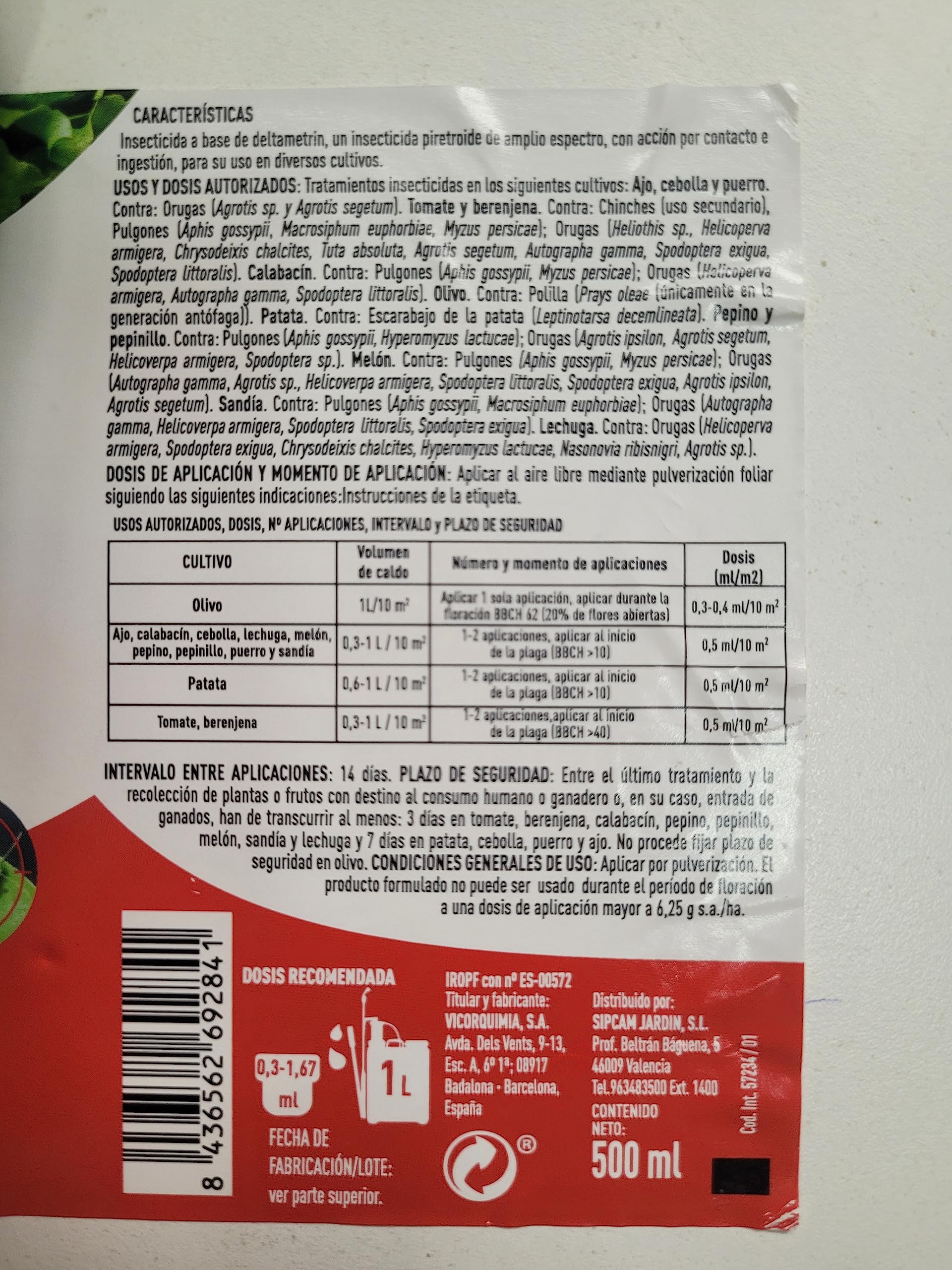 Insecticida Total Legend 500 ml, insecticida por Contacto e Ingestion para Todo Tipo de Cultivos(Deltametrin 2,5% p/v, 25g/l) - Sipcam