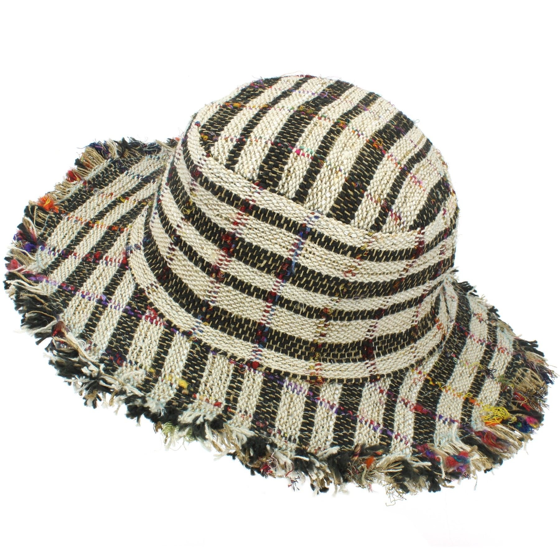 Loudelephant Frayed Black White Hemp Sun Hat