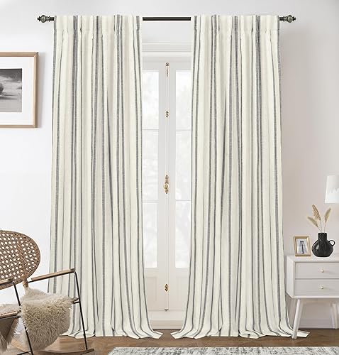 Vista 78 de DriftAway Cortinas opacas de mezcla de lino de 63 pulgadas de largo para dormitorio, cortinas de lino con estampado de rayas verticales, con Gris