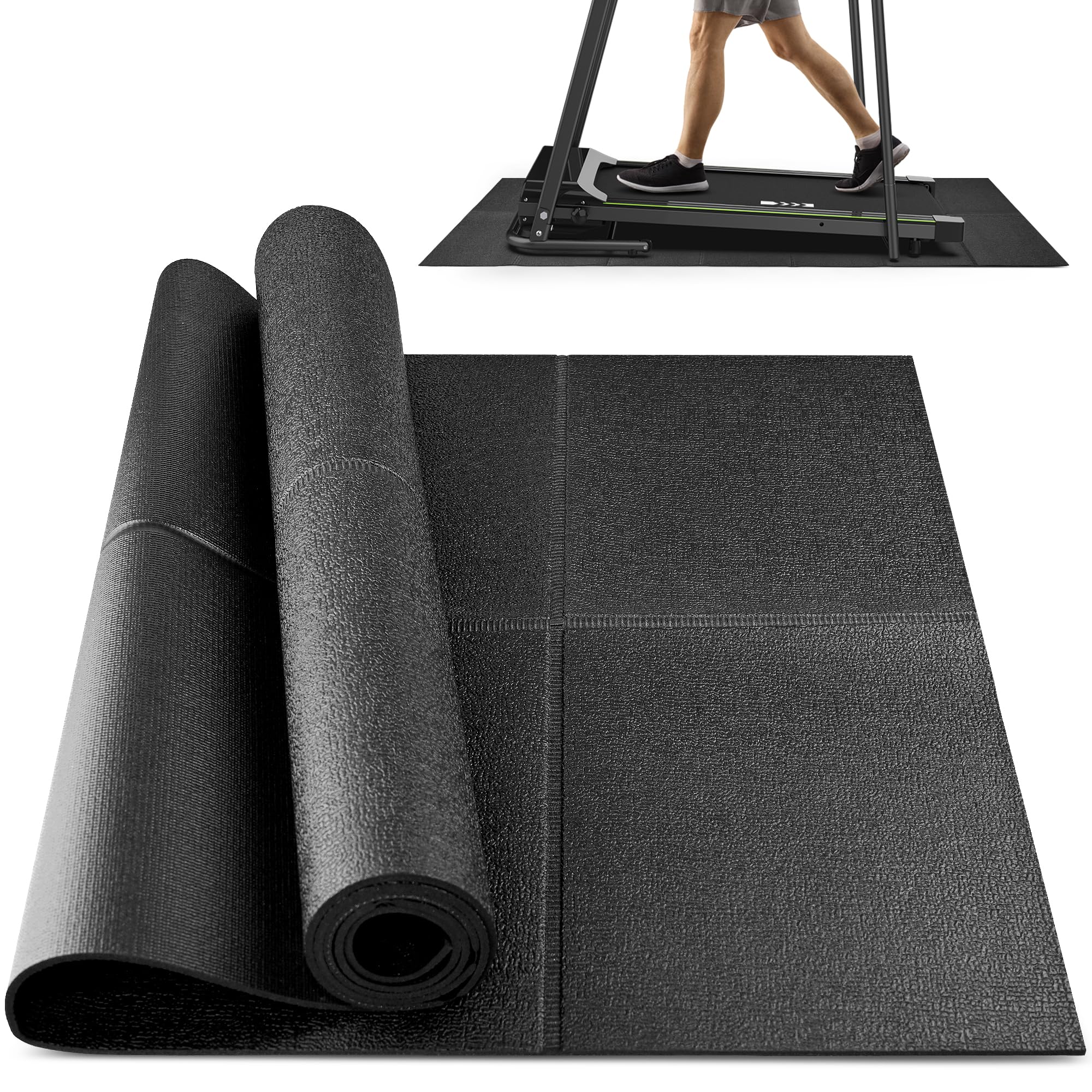 Rellfit Foldable Rubber Treadmill Mat - Exercise Bike Mat with Waterproof Non-Slip Shock Absorption, Exercise Equipment Mat to Protect Floor for Home