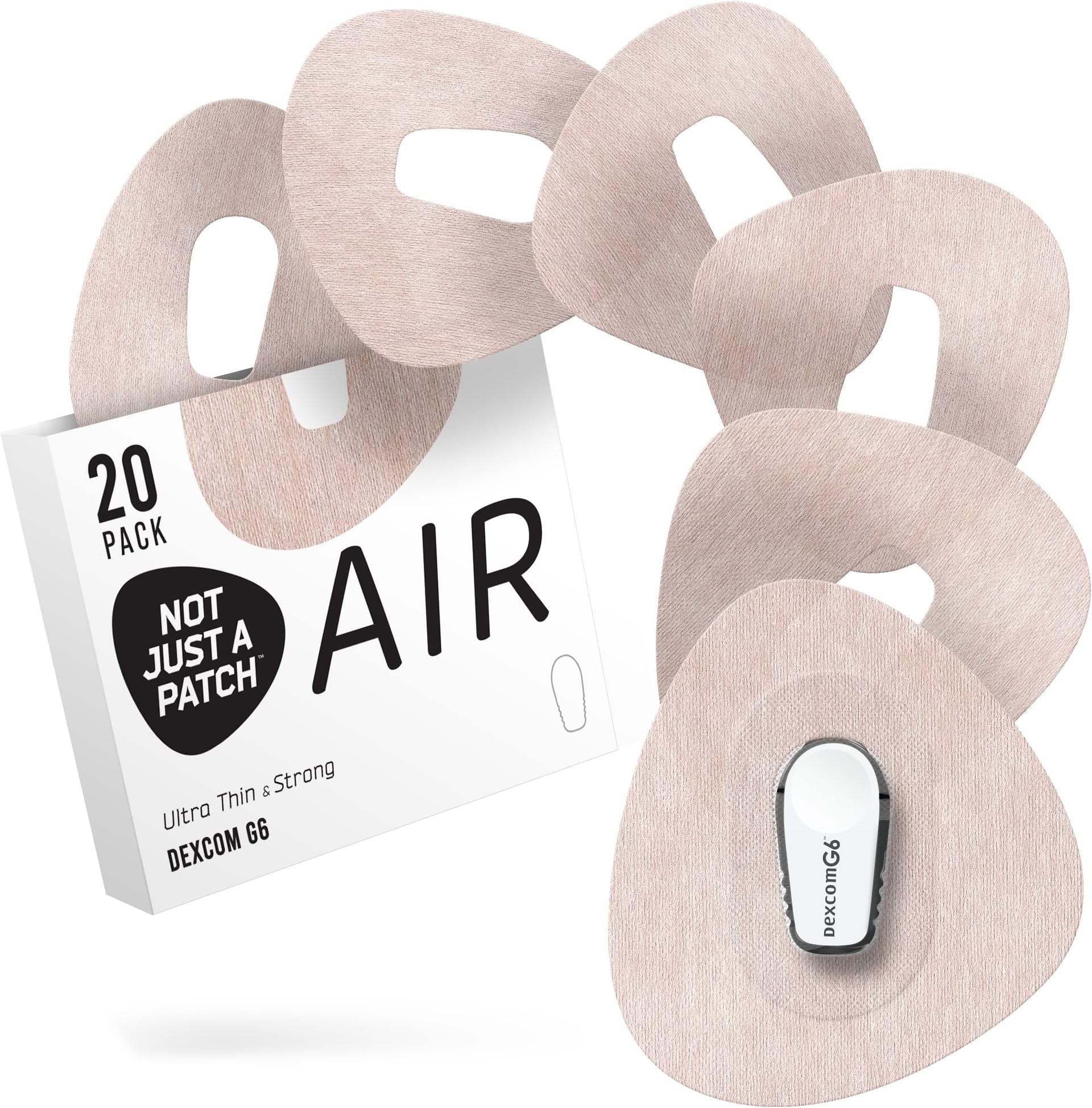 Not Just A Patch Air (20 Pack) - CGM Dexcom G6 Adhesive Patches with Hole -Thin, Strong and Light, 14 Day Adhesion, Durable Dexcom Patches G6 Sensor Protectors in Beige