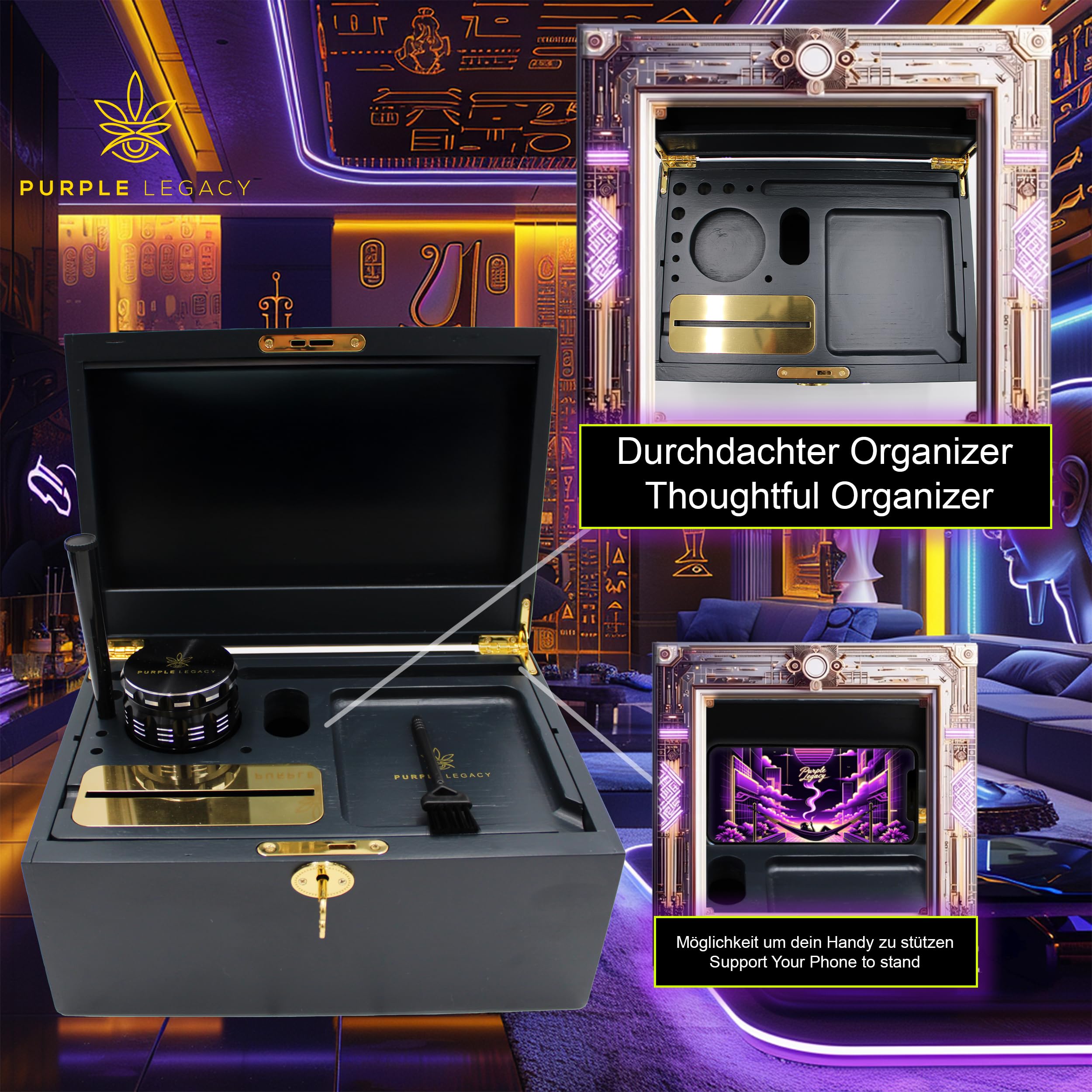 Scatola Con Serratura Sphinx's Secret Sanctuary - Kit Completo Con Macinaerbe, Bicchieri UV E Supporto Smartphone - Foto 5