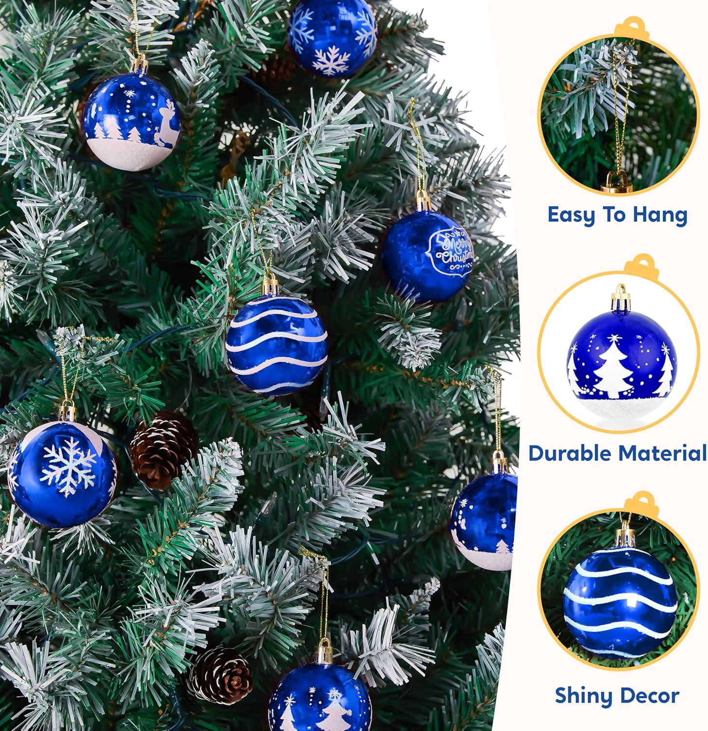 Joiedomi 36 Pcs Blue Christmas Ball Ornaments Set, 2.3" Delicate Painting & Glittering Christmas Tree Ornaments, Shatterproof Xmas Hanging Indoor Decoration for Tree Wreath Holidays Party Supplie