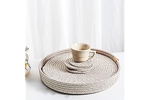 Art PineCone's Cotton Rope Round Placemats with Holder and Coasters
