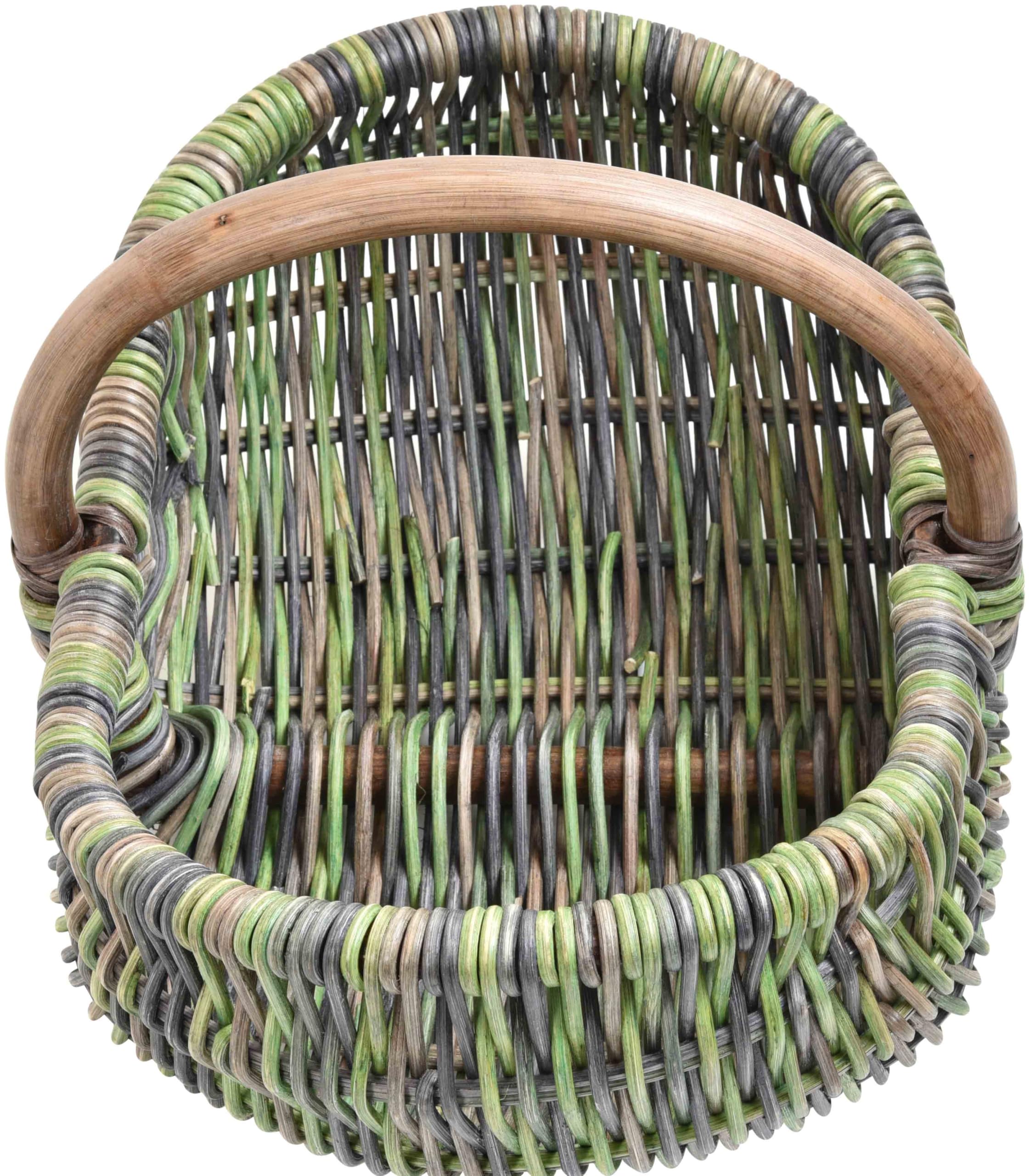 Einkaufskorb/Bügelkorb/Shopper aus echtem Rattan, Henkel- Trage-Korb leicht und stabil (Grün Blau Mix)