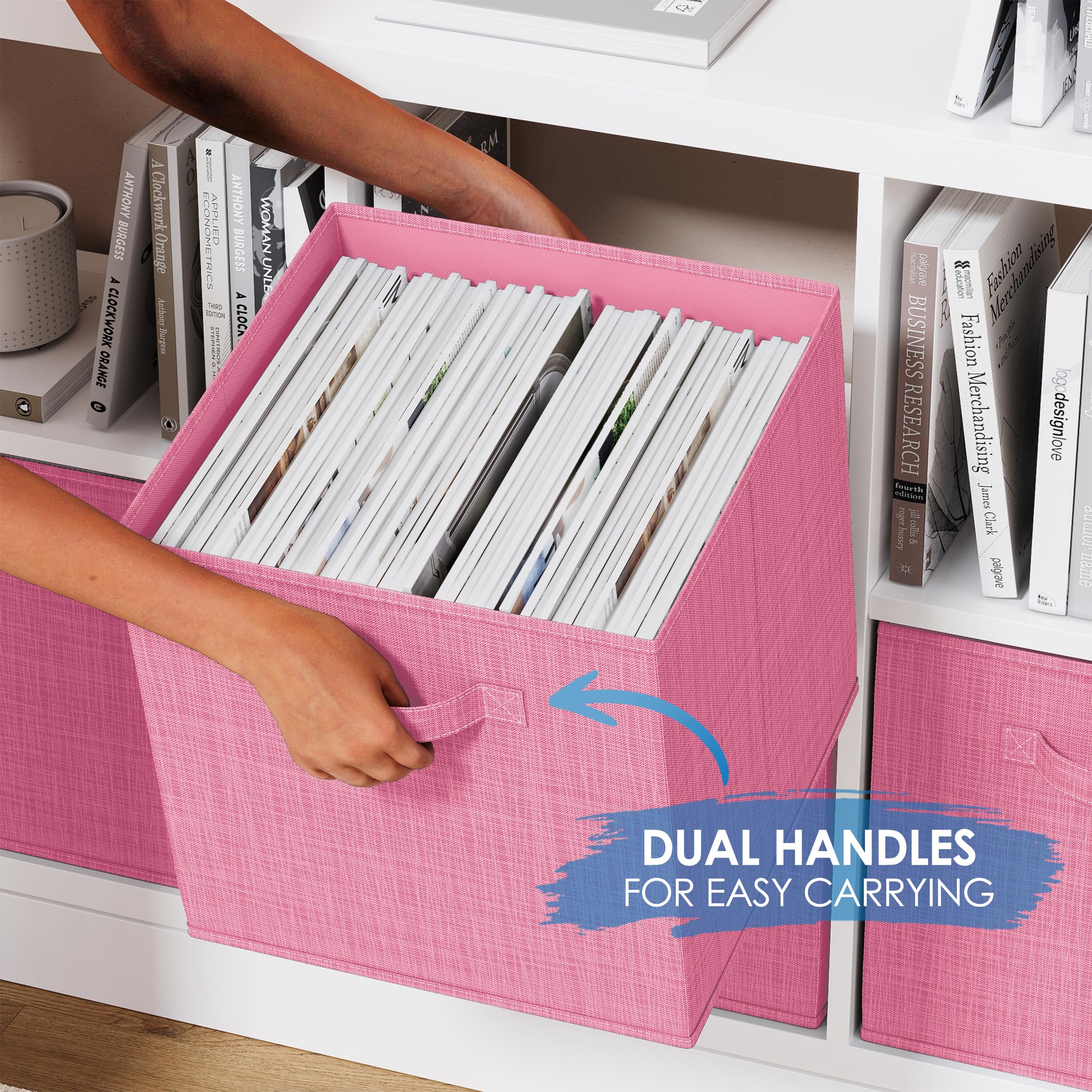 Cubi portaoggetti in tessuto per organizer cubici – Confezione da 6 contenitori resistenti strutturati bianco-grigio – 33 cm, da utilizzare come scatola per vestiti, cestini per scaffali o cubbies