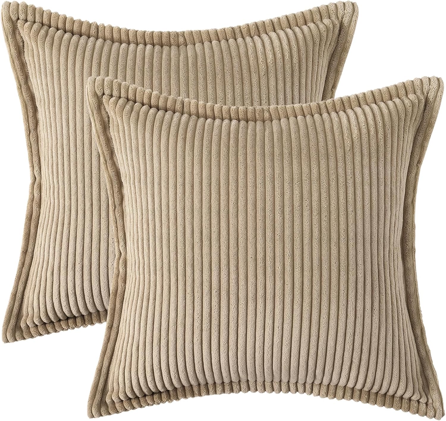 Mecatny Corduroy Throw Pillow Covers 22x22 Set of 2, Neutral Decorative Soft Boho Couch Pillow Covers with Broadside for Sofa Living Room, Khaki - Image 8
