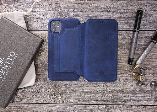 Miniatura 2 de Venito Venice - Funda delgada compatible con iPhone 11 con soporte, cartera, cierre automático y función de bloqueo RFID (azul oscuro antiguo)