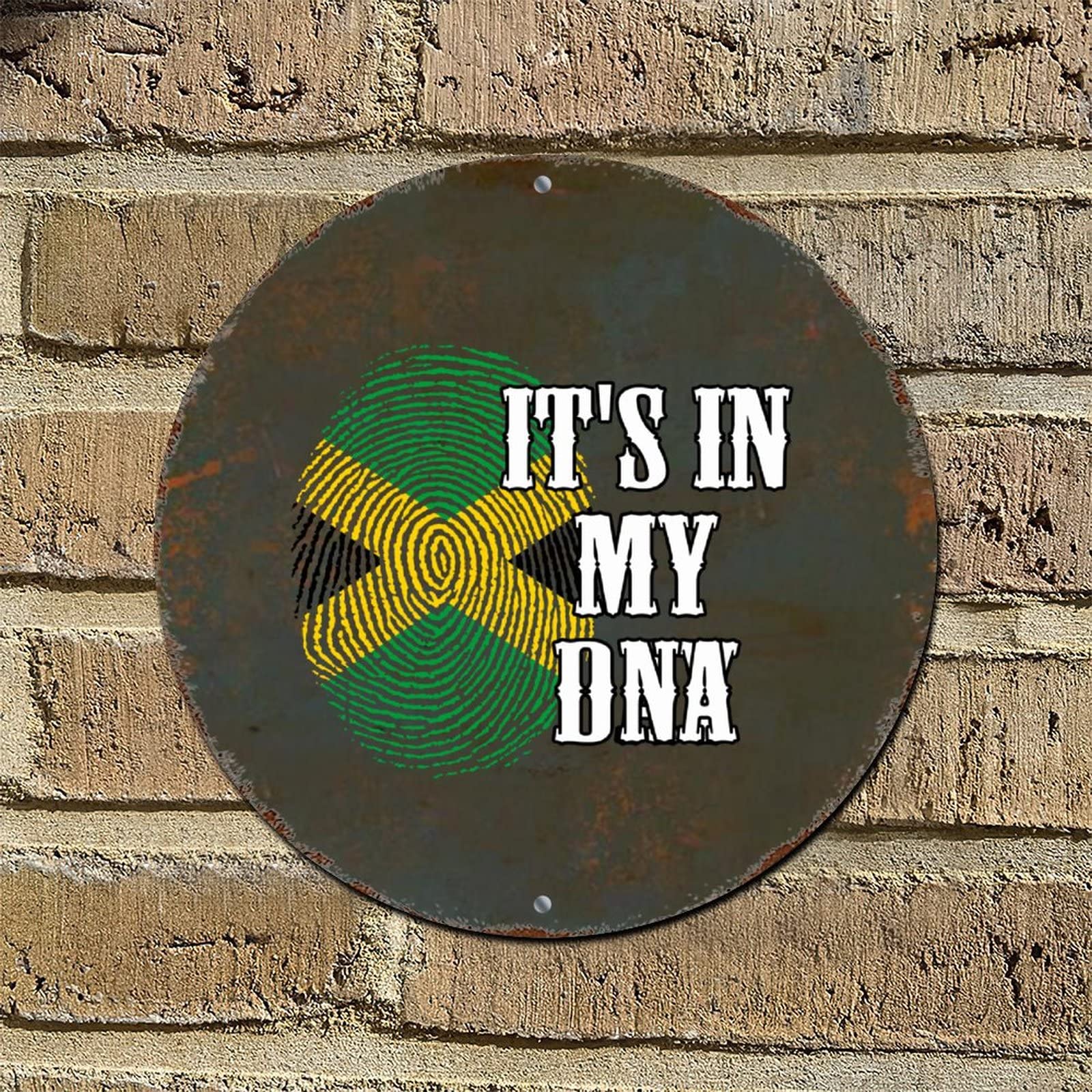 Yelolyio Jamaica Vintage Metal Sign Poster It's My DNA Fingerprint Jamaica Flag Metal Tin Sign National Country Souvenir Gift Wall Plaque for Living Room Kitchen Porch 9x9in Housewarming Gift
