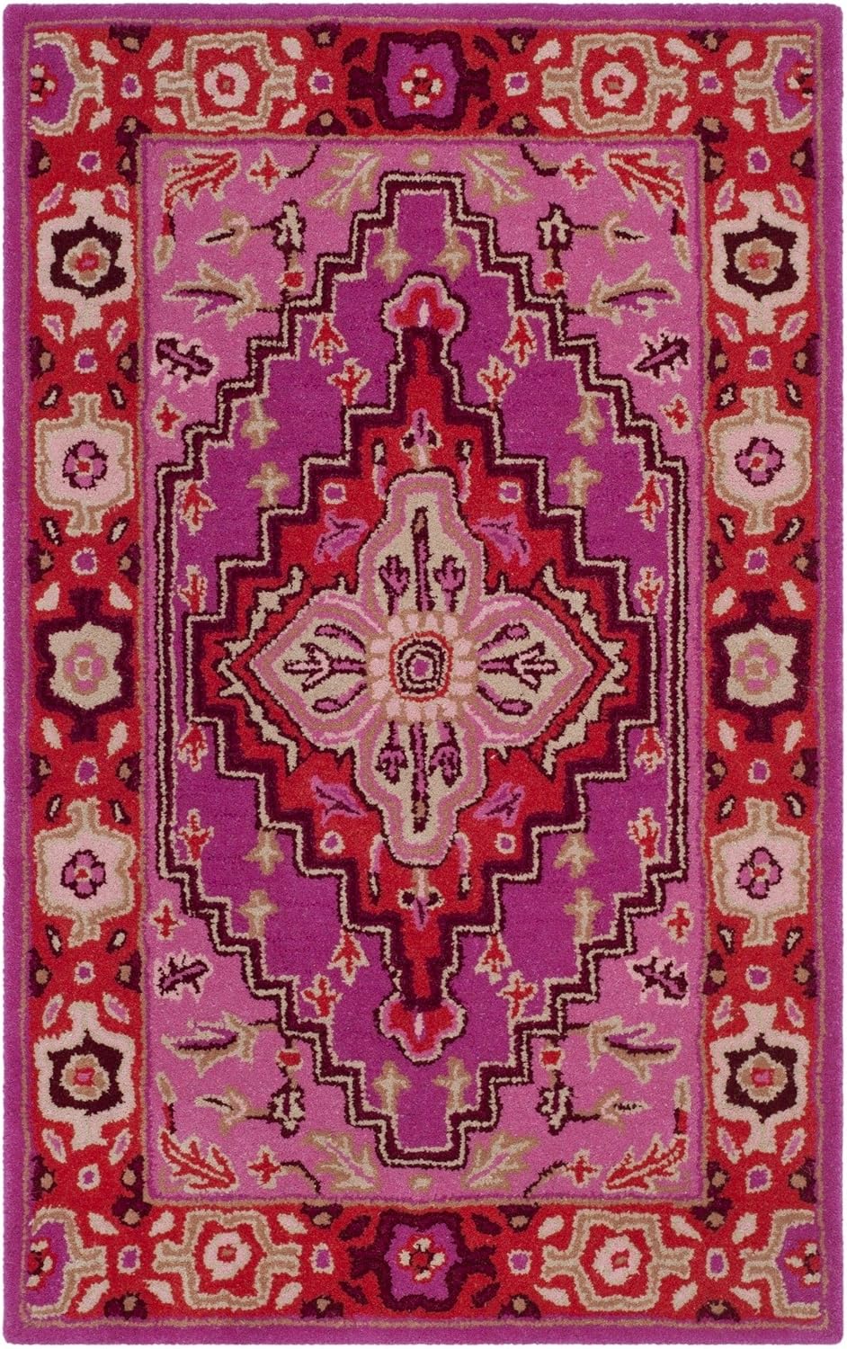 SAFAVIEH Bellagio Collection 2' x 3' Red / Pink BLG545B Handmade Medallion Premium Wool Accent Rug