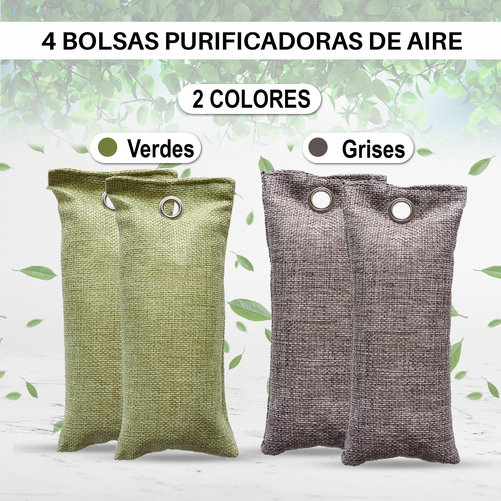 4 Bolsas de carbón activado de 80g como neutralizador y absorbe olores. Bolsas purificadoras perfumadas y antihumedad para armarios. Ambientador nevera, cajones ropa y desodorante zapatos.