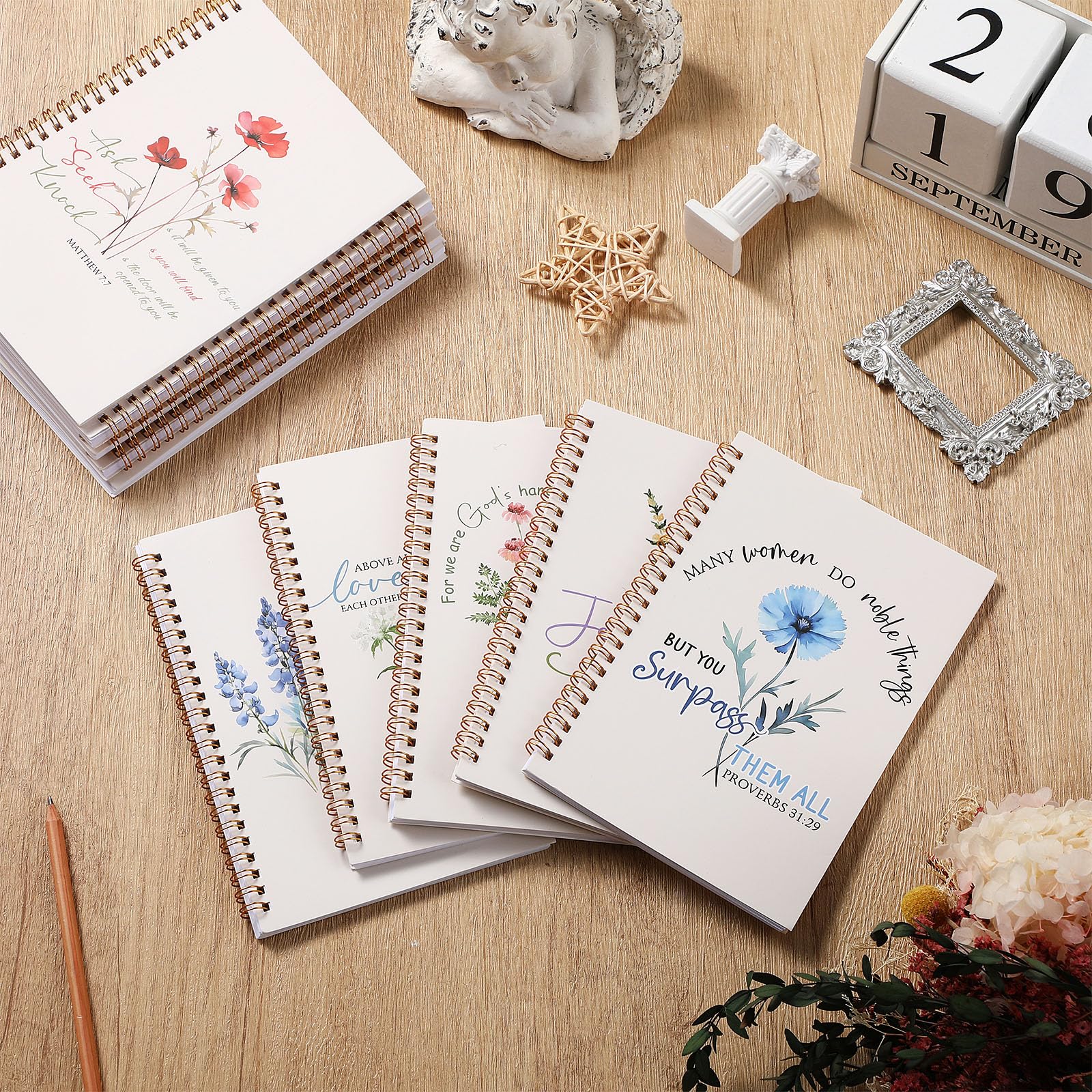 Supervitae Paquete de 12 cuadernos con versículos bíblicos en espiral, regalos cristianos para mujeres, para iglesia, regalos religiosos inspiradores, escrituras de oración, escuela dominical, bloc de