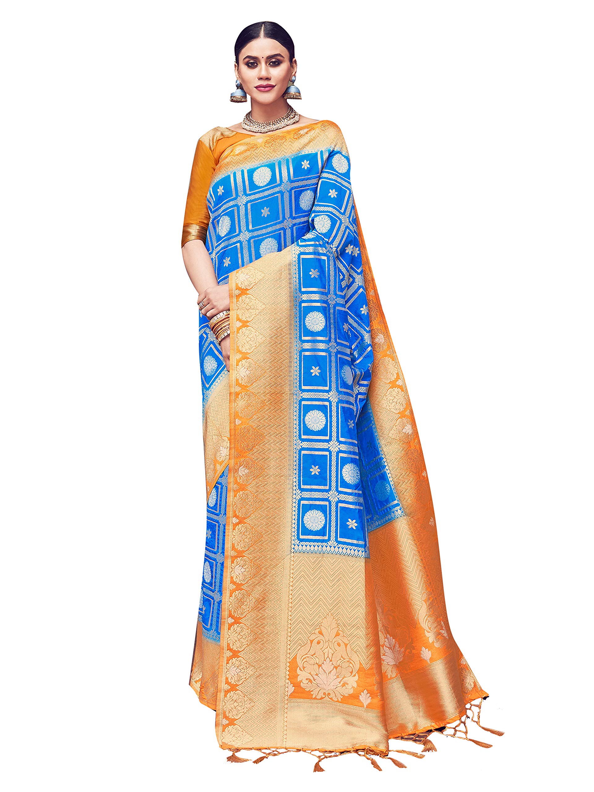 Elina fashion Women's Ready to Wear Banarasi Art Silk One Minute Pre Pleated Indian Saree With Unstiched Blouse