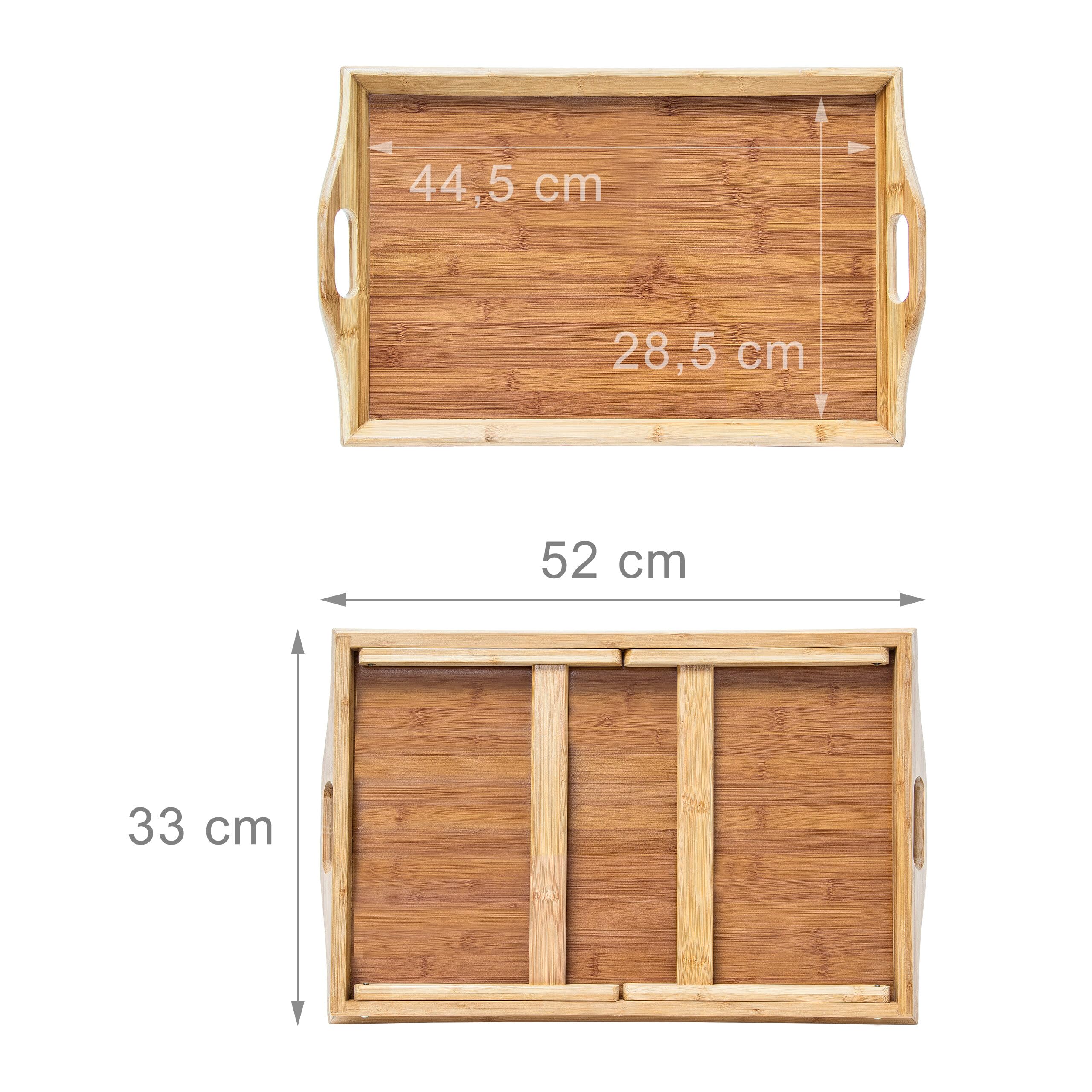 Relaxdays Betttablett Bambus H x B x T: ca. 25 x 52 x 33 cm Betttisch als Frühstückstablett oder Beistelltisch Serviertablett mit Tragegriffen Tabletttisch klappbar und pflegeleicht Tablett, Natur