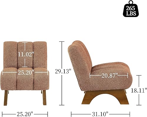 Miniatura 54 de Art Leon Silla decorativa moderna, sofá modular de tela sherpa, silla individual sin brazos con patas de madera para sala de estar, dormitorio,