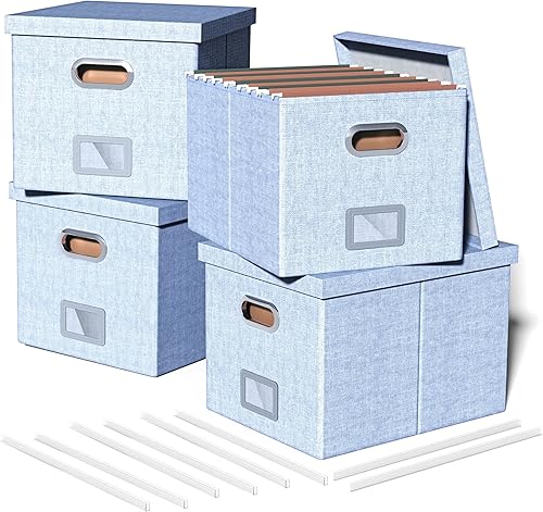 Vista 153 de Organizador de archivos en paquete de 2, caja archivadora portátil con tapa, compatible con carpetas tamaño carta/legal, organizador de documentos