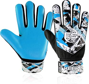 Soccer Goalie Gloves with 4mm Latex for Super Grip & Finger Spine Protection |Funky Football Goalkeeper Gloves Cyan, Size 3 Suitable for 5 to 6 Year Old