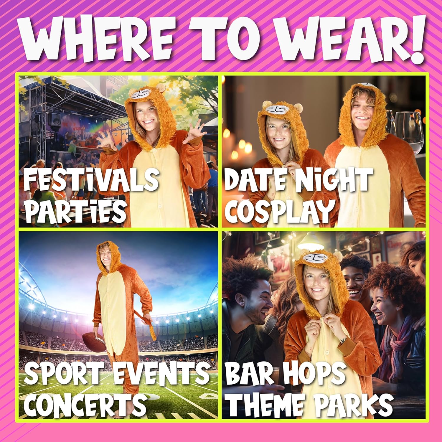 Funziez! Adult Onesie Halloween Costume Animal Dinosaur Shark Unisex Plush One Piece Cosplay Suit for Adults, Men and Women - Image 4