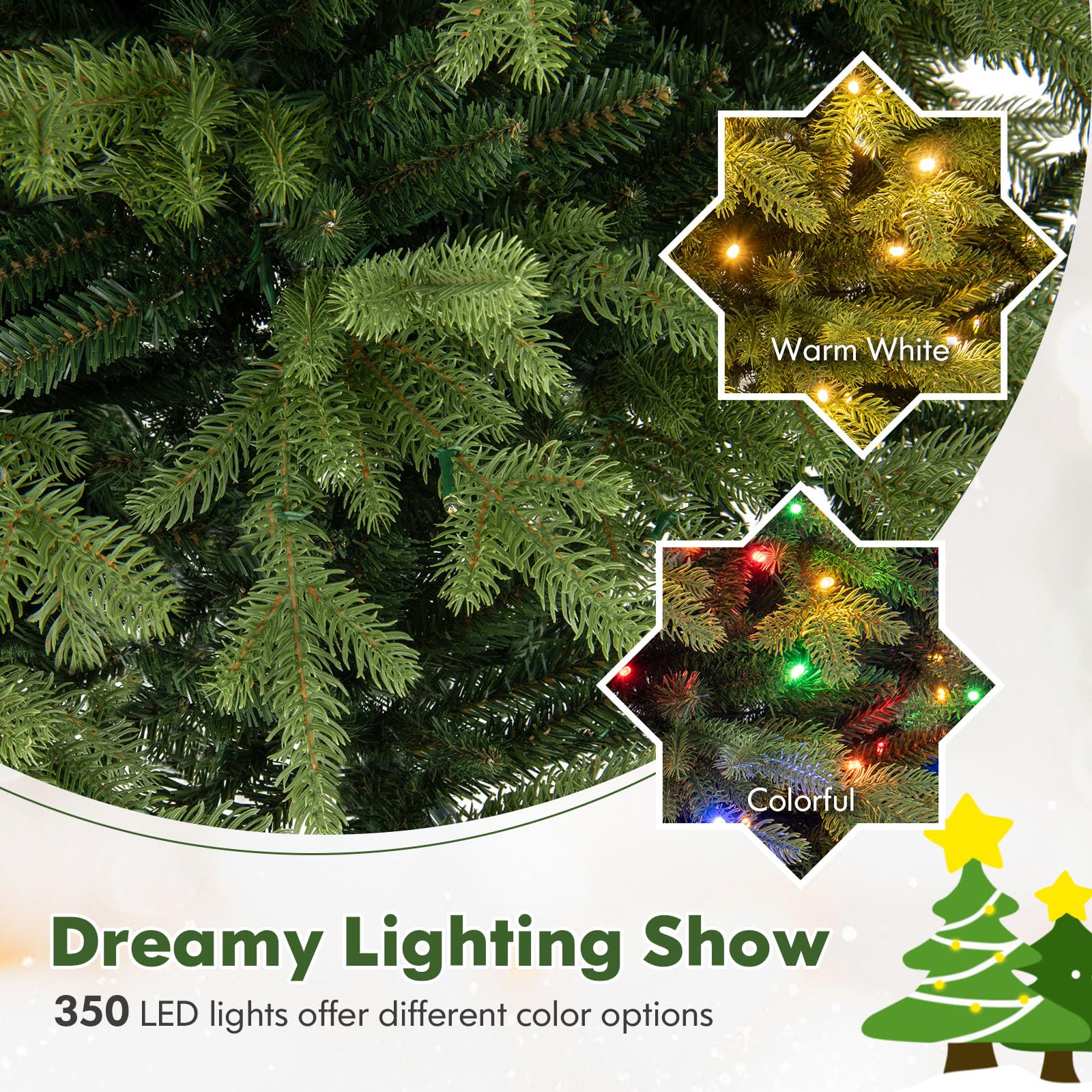 KOMFOTTEU Árbol de Navidad Artificial con Luces LED con 11 Modos, Control Remoto, Árbol Navideño de PVC con Base de Metal, Árbol de Decoración Navideña para Hogar, Tiendas, Oficina (180 cm)