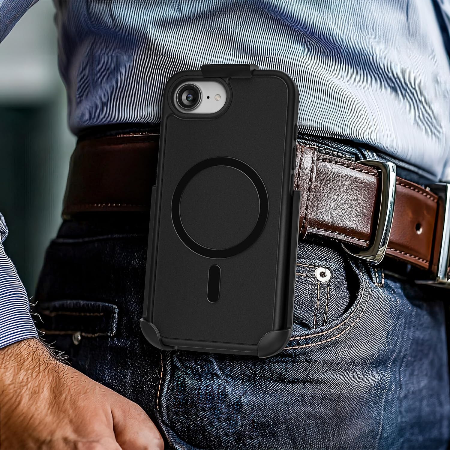 Encased Belt Case for iPhone 17e / iPhone 16e (SlimShield Series) Magnetic Case with Holster Clip, Compatible with MagSafe (Matte Black)