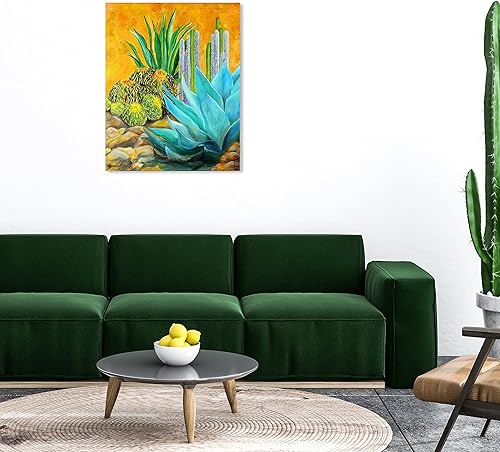 Miniatura 4 de Wynwood Studio Lienzo decorativo con estampado floral y botánico tropical  Vivian Fache  Giro-Cactus  AgaveBlue, arte de pared para sala de estar,