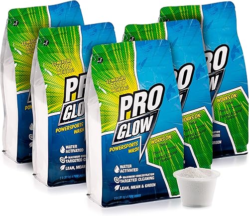 ProGlow Powersports Wash, paquete de 5, bolsa EZ resellable de 2 libras con cuchara de 3 onzas, a base de agua, respetuosa con el medio ambiente,