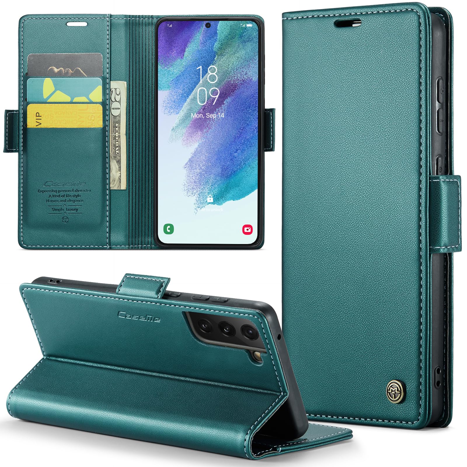 Phernykas Case for Samsung Galaxy S21 FE Wallet Case with Card Holder, Kickstand RFID Blocking Magnetic Closure Shockproof Protective PU Leather Cover