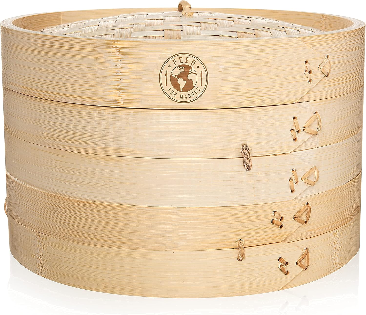 Feed the Masses - Premium Bamboo Steamer 10 Inch 2-Tier with Lid - Asian Bamboo Dumpling Steamer For Bao Bun, Dim Sum, And Rice - Chinese Steaming Basket Set For Meat, Fish, and Veggies - Easy Clean: Home & Kitchen