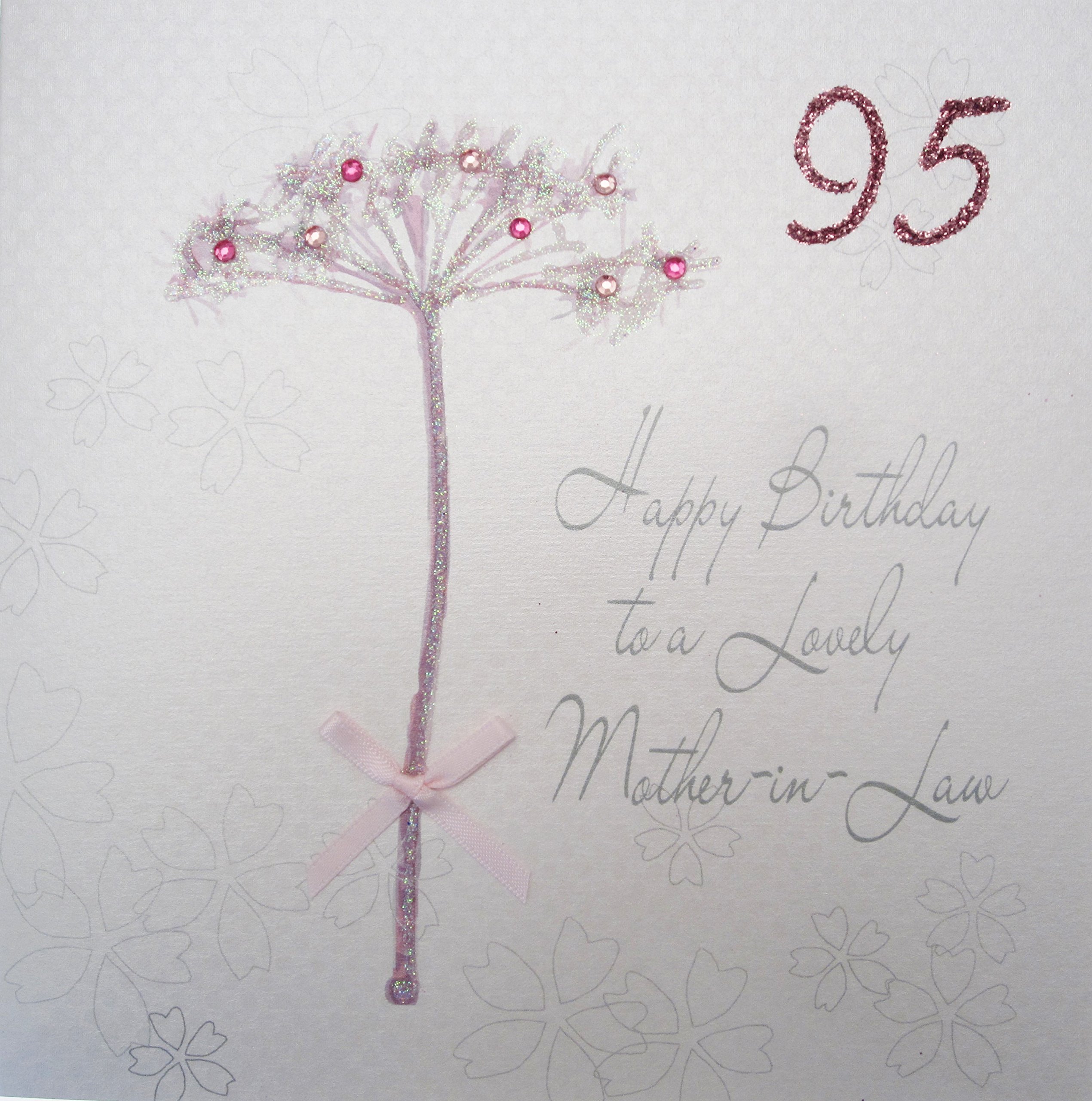 WHITE COTTON CARDS bd44-95 Dandelion, Happy Birthday to a Lovely Mother-in-Law 95" Handmade 95th Birthday Card, White