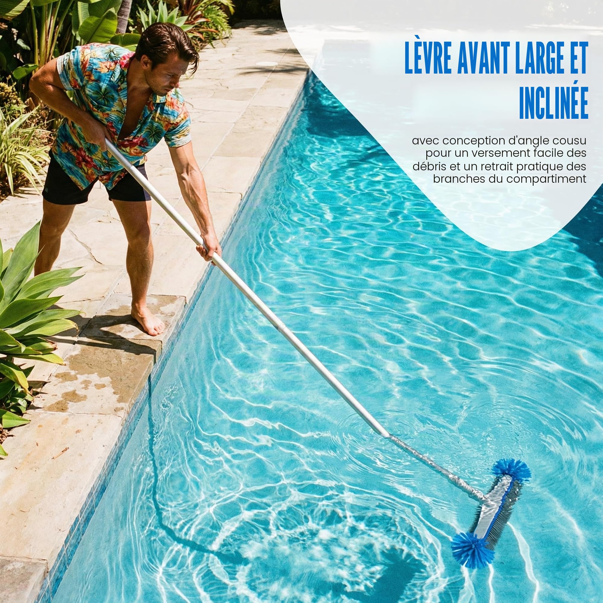 Brosse pour Piscine avec Manche Télescopique 220cm – Balai Nettoyage 43cm, Extrémités Rondes pour Protection – Kit Accessoire Réglable – Idéal Piscine Hors-Sol & Creusée