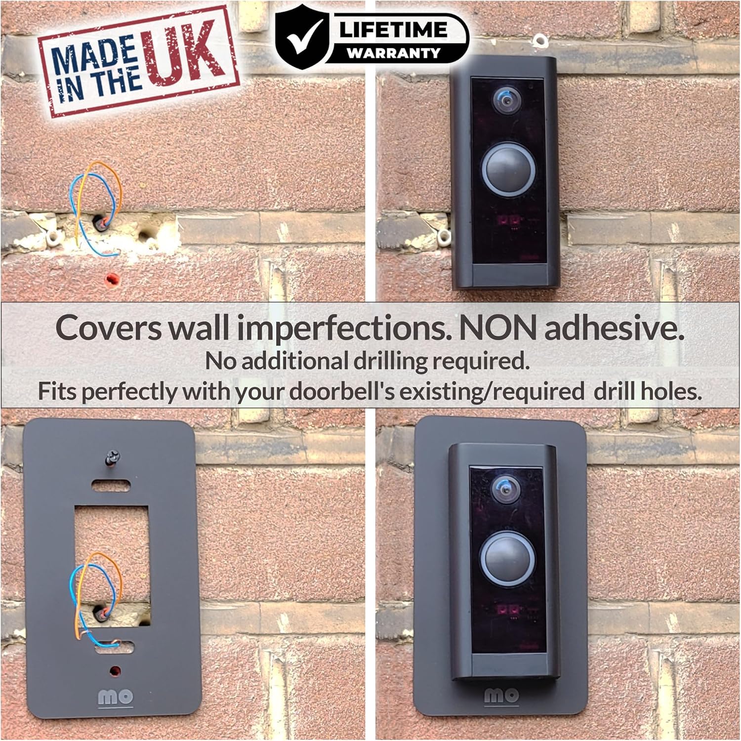 Non-Adhesive Wall Plate Compatible with Video Doorbell Wired (Model 5AT3T5) Mount Back-Plate Covers Holes Scratches Video Door Bell Backplate Camera Apartment