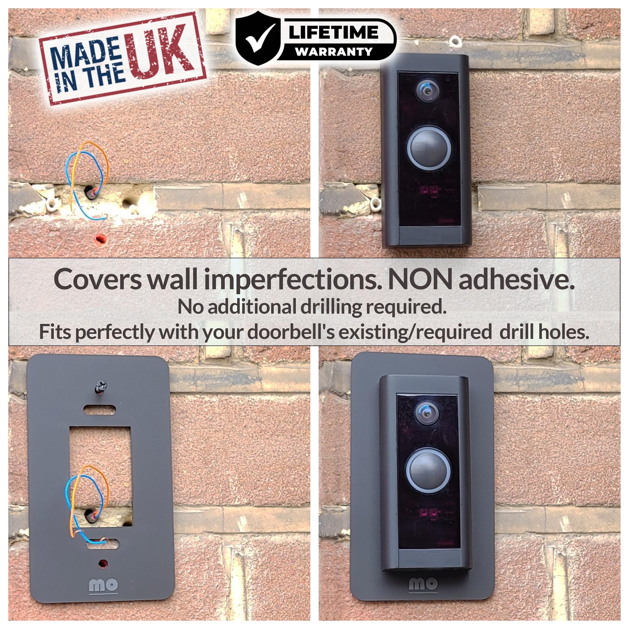 Piastra da parete per plastica Perspex compatibile con RingWired Video Doorbell | Videocitofono cablato | resistente con finitura opaca ad anello