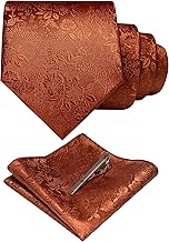 JEMYGINS Floral Necktie and Pocket Square Tie Clip Sets for Men