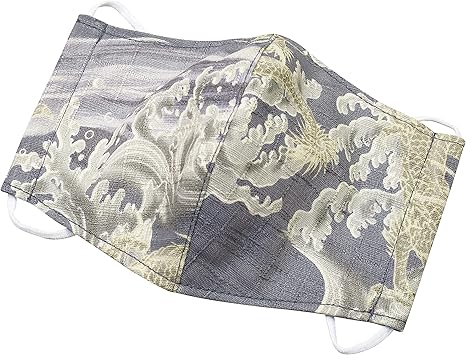 Amazon 洗える 和柄 立体布マスク 荒波に龍 グレー 大人用 大サイズ 義若 布マスク