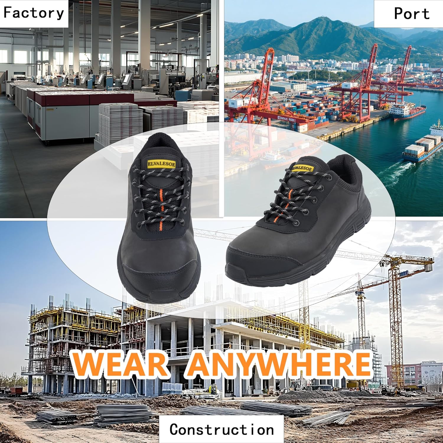 Steel Composite Toe Shoes for Men Non Slip Black Safety Shoes Puncture Protection and Electrical Resistance Leather Construction Boots Extra Wide for Warehouse,Port,House Renovation - Image 8