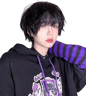 ウィッグ かつら メンズ ショート 自然 男装 黒 フルウィッグ 原宿 人気 イケメン ファッション ゆるふわ 耐熱 変装 男女兼用 ネット/櫛付き (【新型版】黒)