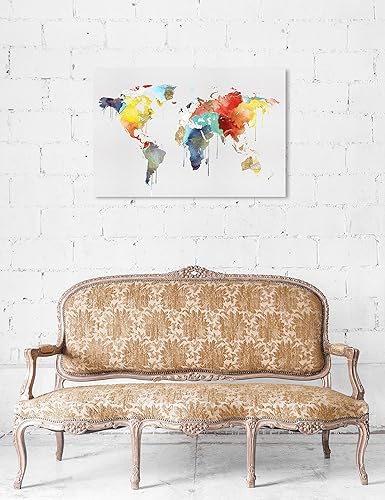Miniatura 5 de The Oliver Gal Artist Co. Maps - Lienzo decorativo para pared, diseño de acuarela de Mapamundi, decoración del hogar, 15 x 10 pulgadas, amarillo,