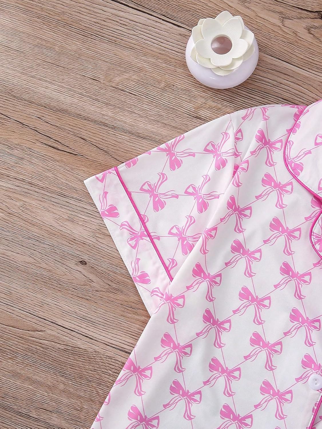 Women's 2 Piece Bow Print Pajama Sets Sleepwear Short Sleeve Button Down Shirt and Shorts Nightwear Pjs Lounge Sets - Image 4