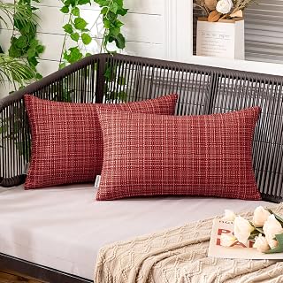 MIULEE Outdoor Waterproof Throw Pillow Covers Decorative Farmhouse Water Resistant Cushion Covers for Tent Patio Garden Couch Sofa Pack of 2, 12x20 Inch Red