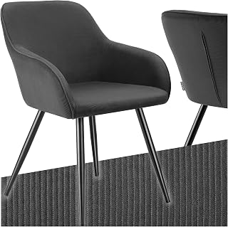 TecTake® Sillas de Comedor, Silla Acolchada con Tejido de Pana, Respaldo Continuo, Patas de Acero Robustas, Muebles Comedor, Sillas Comedor Modernas, Silla Comedor Nordica - 1 Silla Antracita/Negro