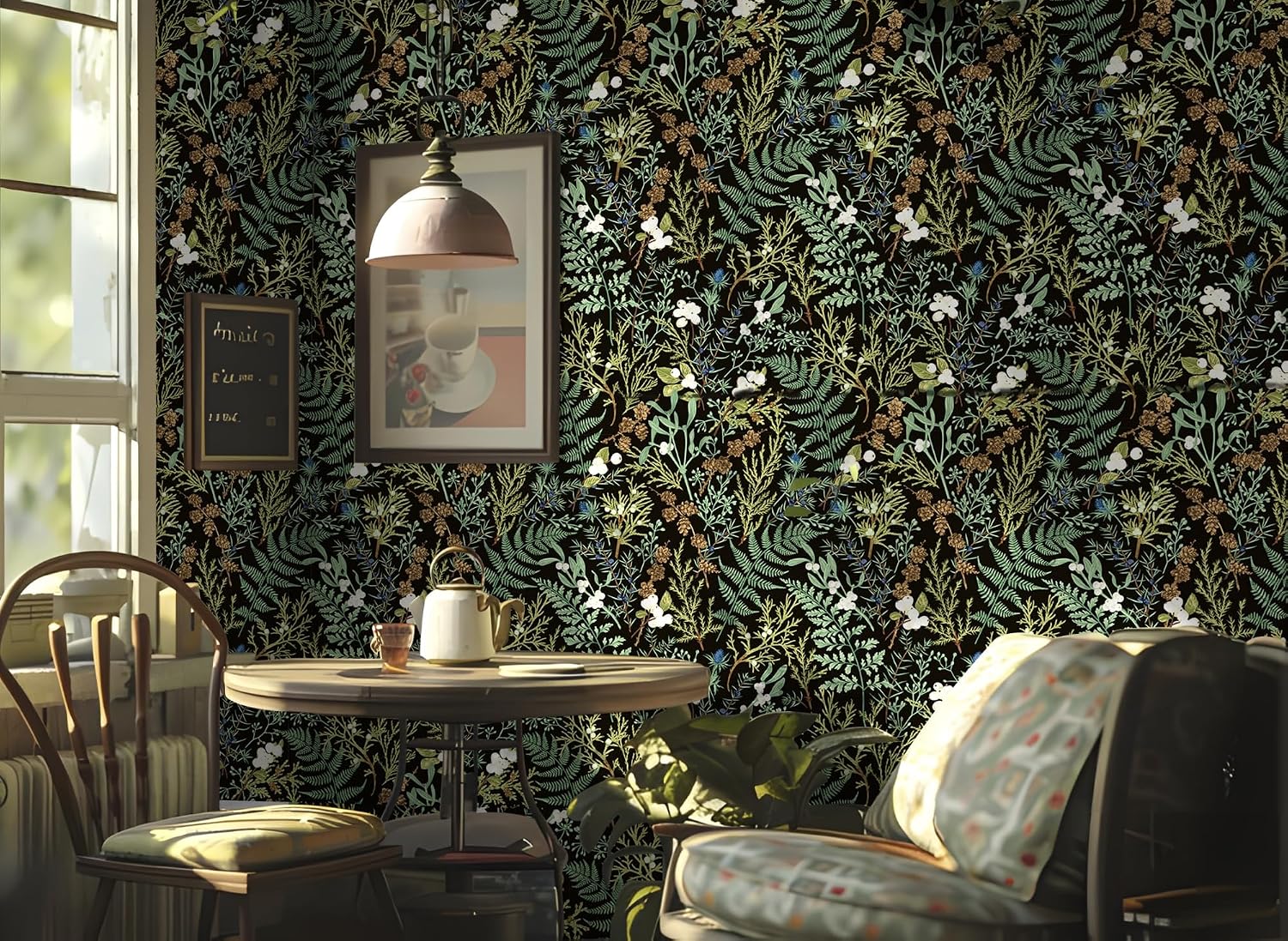 Green White Floral Shelf Paper Peel and Stick Botanical Floral Wallpaper for Walls (Green, 17.3" x 118")