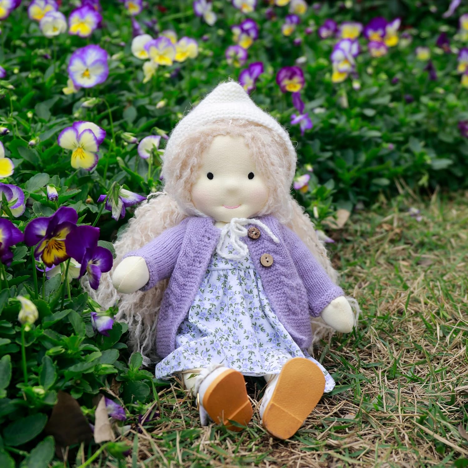 BlissfulPixie Handmade Waldorf Doll- Bunny 12", Soft Girl Rag Doll with Cute Stuffed Plush, Ideal First Doll for Babies & Toddlers