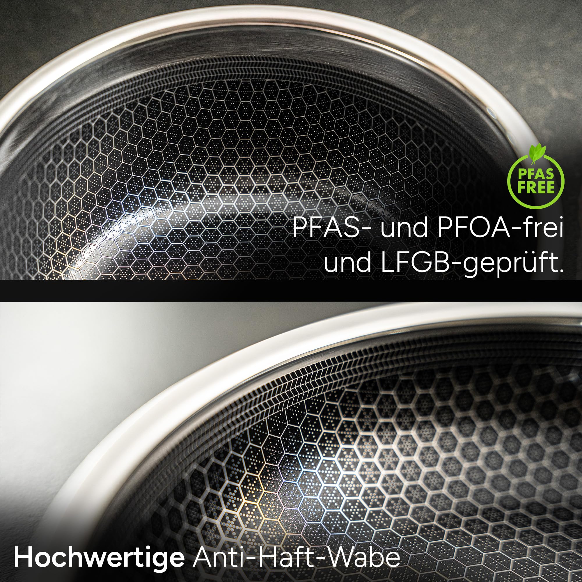 Arbaer Stoofpan 28 cm - Sautepan geschikt voor inductie, gas, elektrisch en keramiek - Honeycomb antiaanbaklaag - ovenbestendig - braadpan met hittebestendige handgrepen - PFAS-vrij