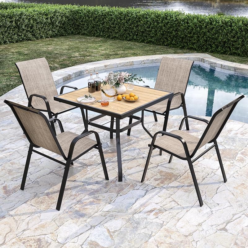 CHINNLUU Outdoor Patio Chairs Set of 4 Stackable Dining Chairs All-Weather Textilene Furniture Set for Pool Deck, Backyard, Garden image 5