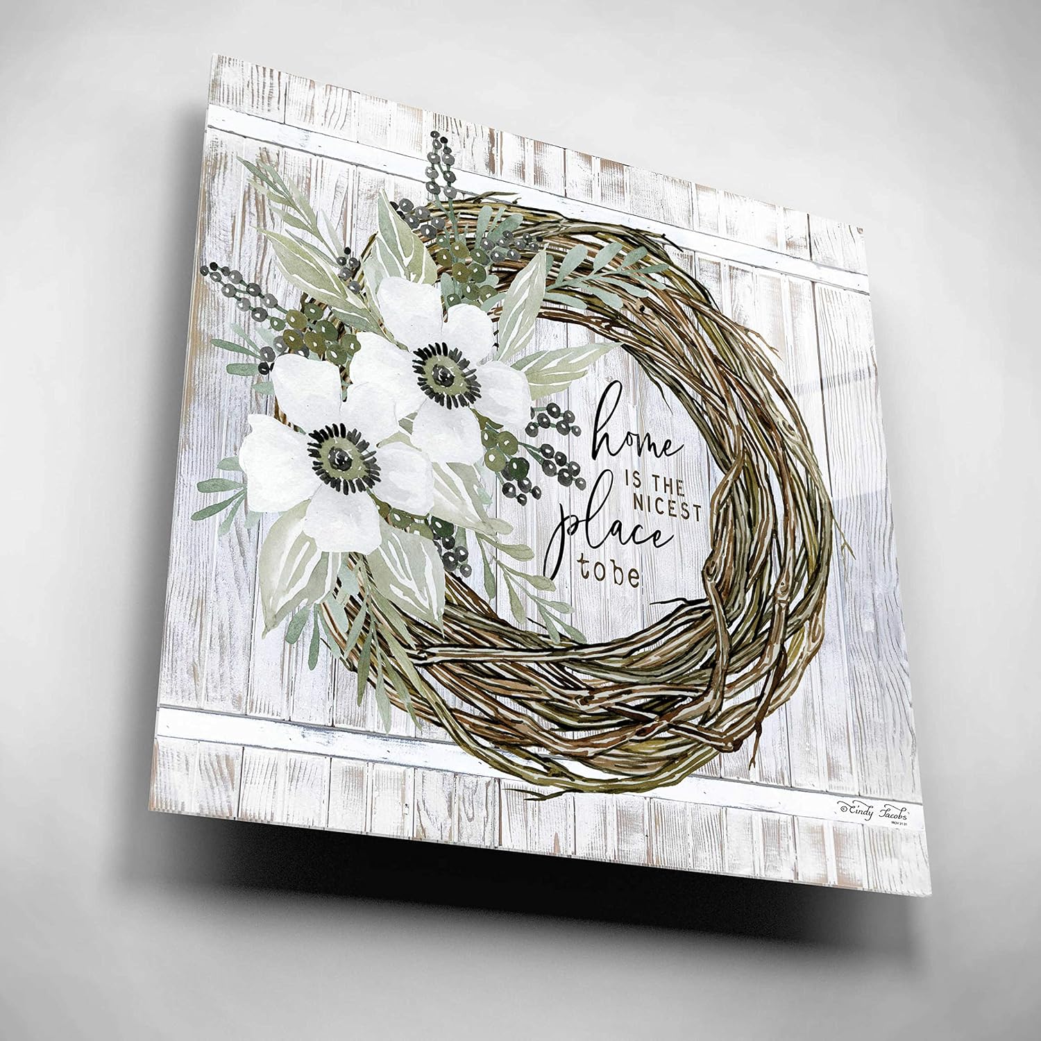 Epic Art 'Home is the Nicest Place to Be Wreath' by Cindy Jacobs, Acrylic Glass Wall Art, 12"x12"